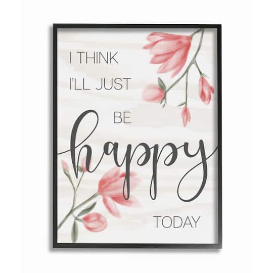 Stupell Industries Floral Just Be Happy Print with Black Frame Wall Accent